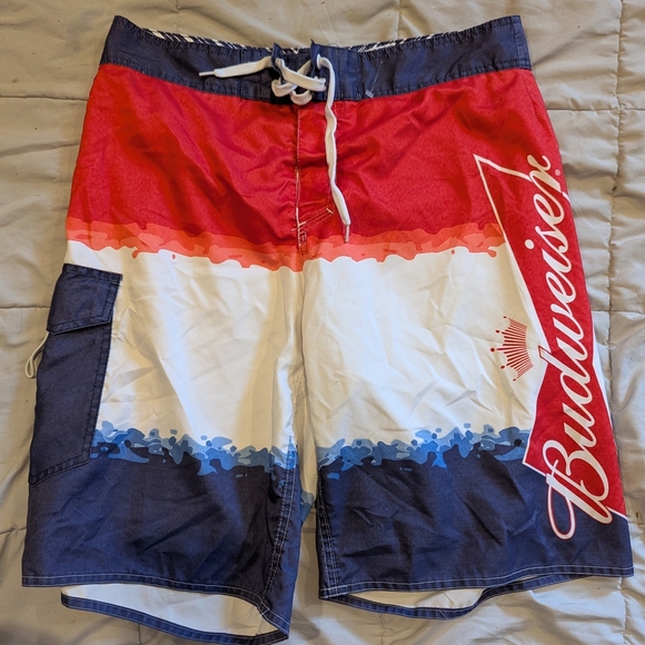 Budweiser Red and Blue Board Shorts SZ 34 - Picture 5 of 7